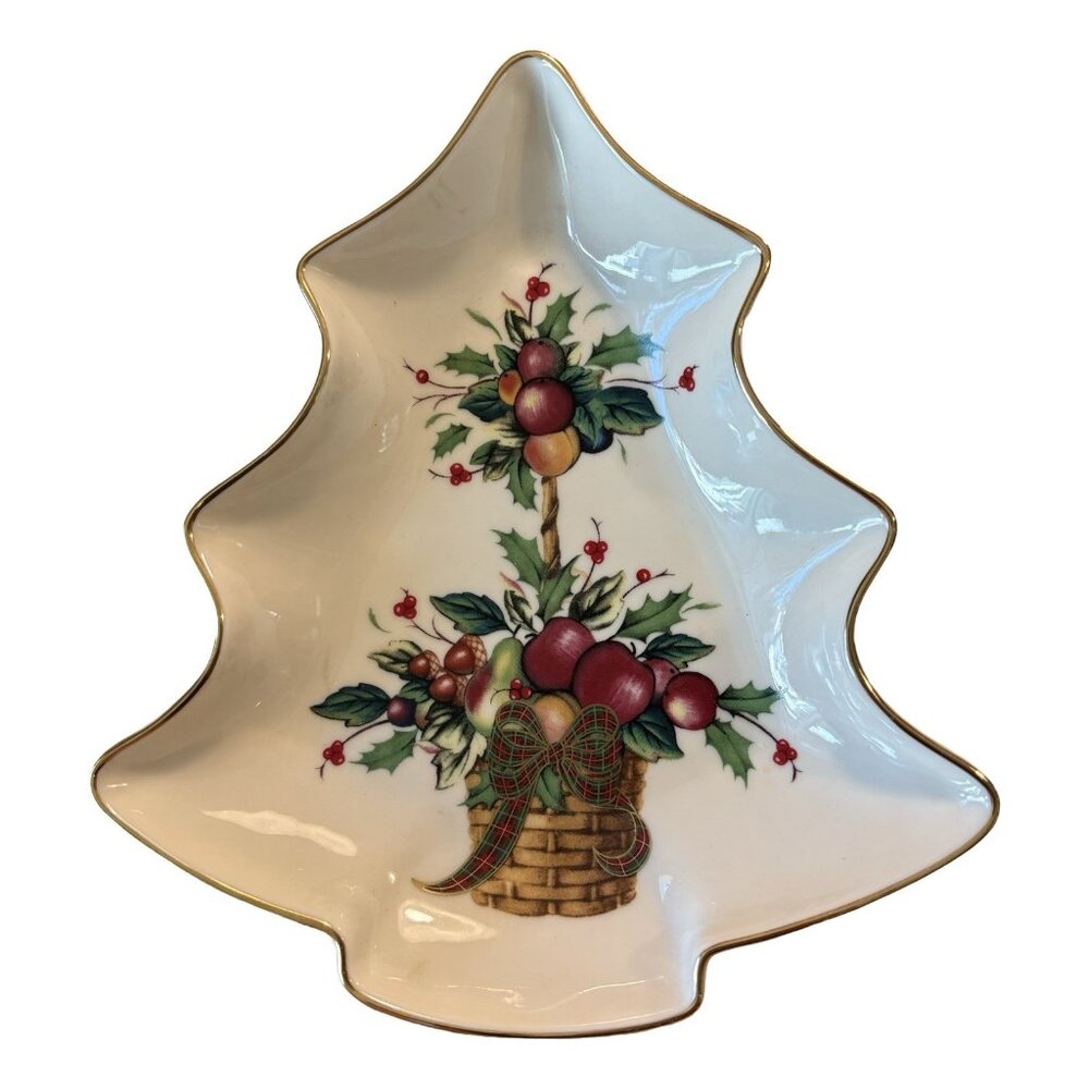 Lenox Collectible Holiday Tartan Apple Candy Dish Tree Shaped Christmas Decor